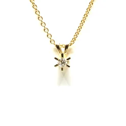 14 KARAT GULD CARLA VEDHÆNG MED BRILLANT 0,10 CT. W/SI + SØLV FORGYLDT KÆDE