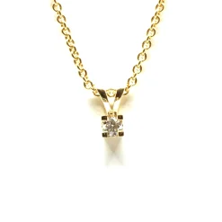 14 KARAT GULD EVA VEDHÆNG MED BRILLANT 0,10 CT. W/SI + SØLV FORGYLDT KÆDE