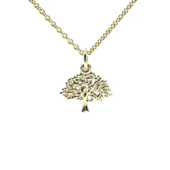 14 KARAT GULD VEDHÆNG LIVETSTRÆ LILLE 14X13 MM MED SØLV FORFYLDT KÆDE 45 CM