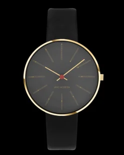 ARNE JACOBSEN BANKERS 34 MM GRÅ MED SORT LÆDER - 53109-1601G