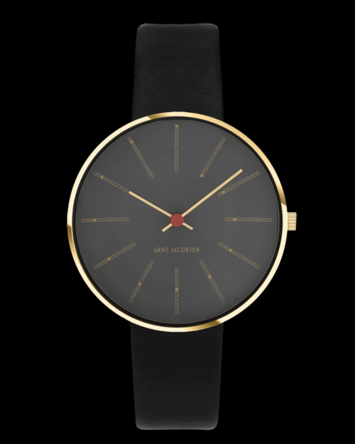 ARNE JACOBSEN BANKERS 34 MM GRÅ MED SORT LÆDER - 53109-1601G