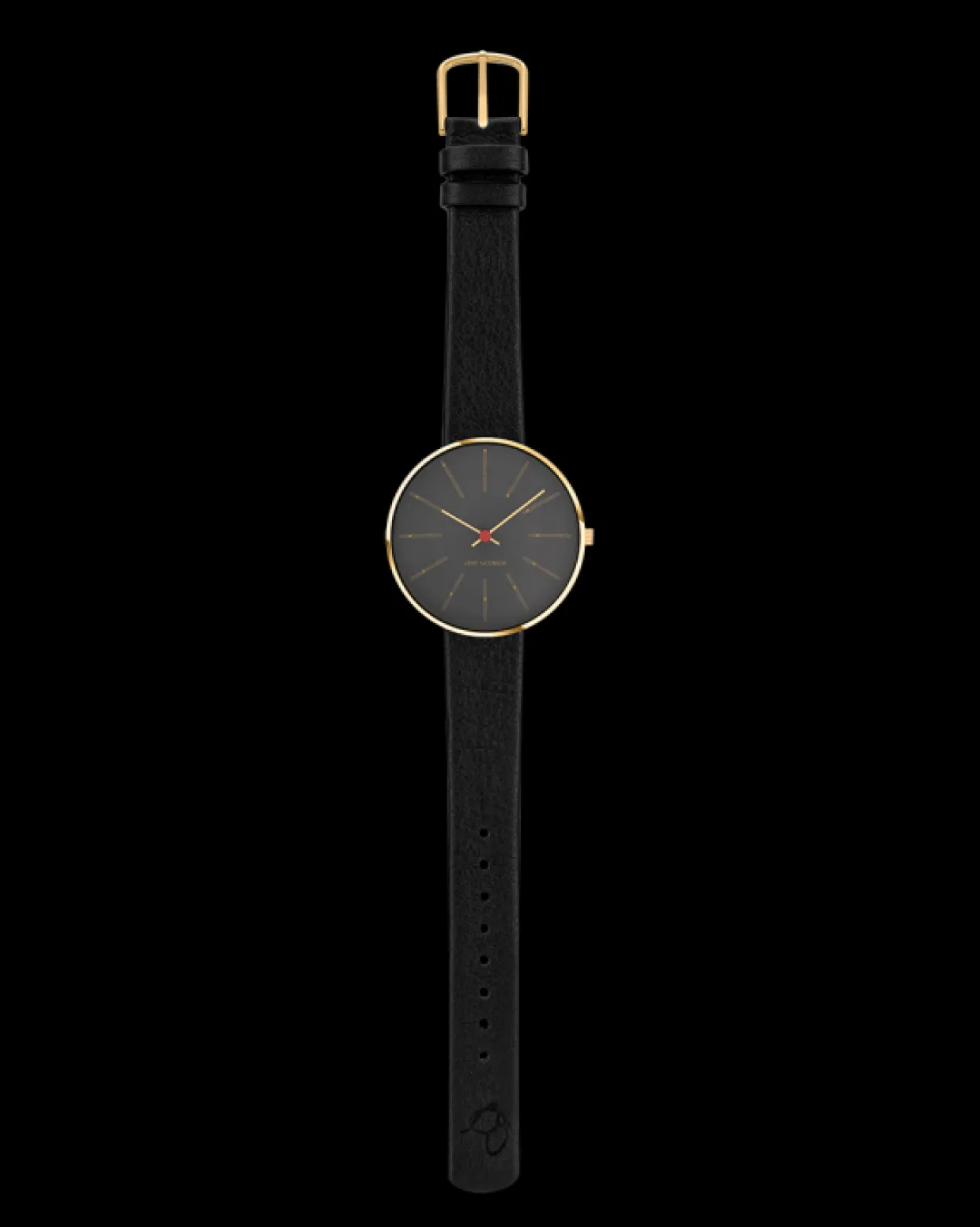 ARNE JACOBSEN BANKERS 34 MM GRÅ MED SORT LÆDER - 53109-1601G