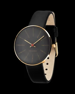 ARNE JACOBSEN BANKERS 34 MM GRÅ MED SORT LÆDER - 53109-1601G