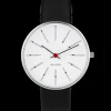 ARNE JACOBSEN BANKERS 34MM STÅL OG SORT LÆDER - 53101-1601
