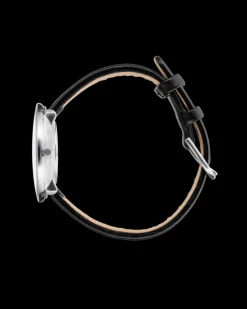 ARNE JACOBSEN BANKERS 34MM STÅL OG SORT LÆDER - 53101-1601