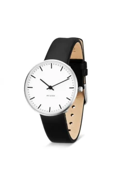 ARNE JACOBSEN CITY HALL DAME UR MED SORT LÆDERREM 34MM - 53201-1601