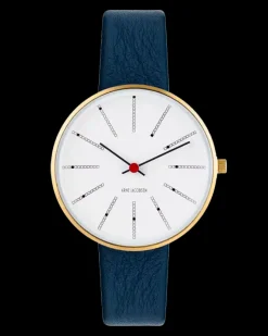 ARNE JACOBSEN UR BANKERS 34 MM MED NAVY BLÅ LÆDERREM - 53107-1604G