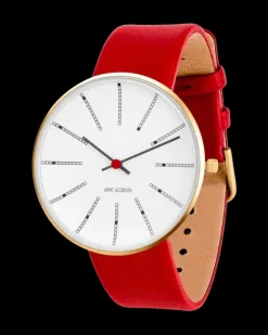 ARNE JACOBSEN UR BANKERS MED RØD LÆDERREM 40MM - 53108-2003G