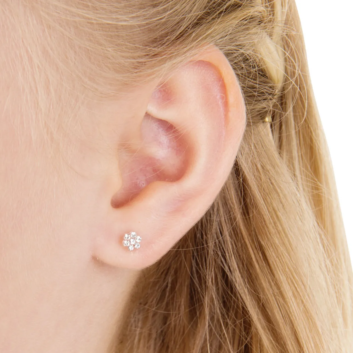 BLOMDAHL ØRERINGE BLOMST I MEDICINSK PLAST MED KRYSTALLER - 15-0114-41