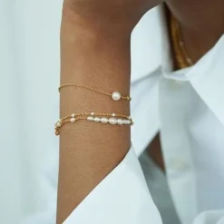 BYBIEHL AURA SØLV FORGYLDT ARMBÅND MED PERLER - 2-3902WP-GP