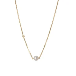 BYBIEHL COCO SØLV FORGYLDT HALSKÆDE MED PERLE OG ZIRKON - 3-3301WP-GP