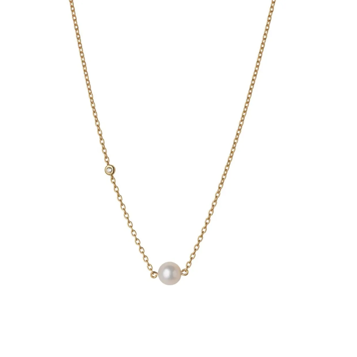 BYBIEHL COCO SØLV FORGYLDT HALSKÆDE MED PERLE OG ZIRKON - 3-3301WP-GP