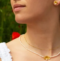 BYBIEHL POPPY HALSKÆDE FORGYLDT SØLV MED PERLER - 3-4101WP-GP