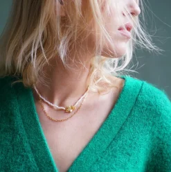 BYBIEHL POPPY HALSKÆDE FORGYLDT SØLV MED PERLER - 3-4101WP-GP