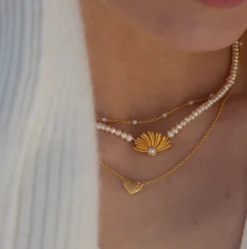 BYBIEHL POPPY HALSKÆDE FORGYLDT SØLV MED PERLER - 3-4101WP-GP