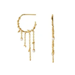 BYBIEHL ØRERINGE FORGYLDT SØLV JUNGLE IVY MED PERLE - 4-3108P-GP