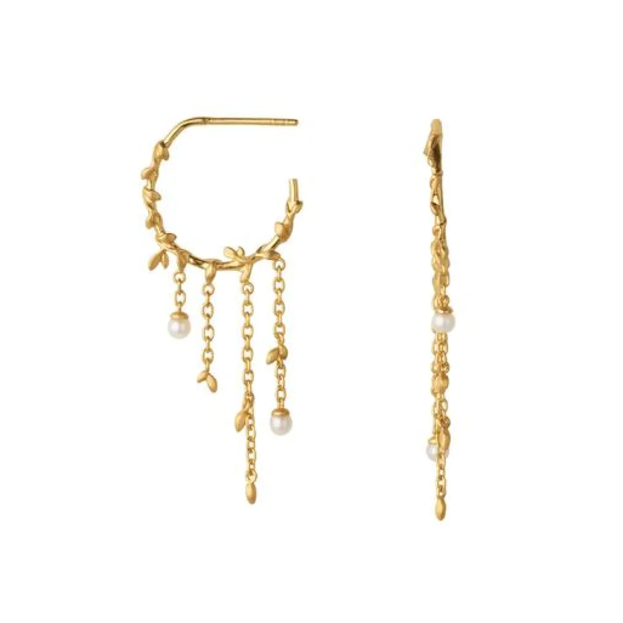 BYBIEHL ØRERINGE FORGYLDT SØLV JUNGLE IVY MED PERLE - 4-3108P-GP