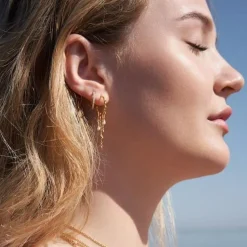 BYBIEHL ØRERINGE FORGYLDT SØLV JUNGLE IVY MED PERLE - 4-3108P-GP