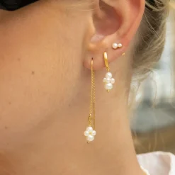 BYBIEHL ØRERINGE PEARL CLUSTER DANGLING SØLV FORGYLDT - 4-1509WP-GP