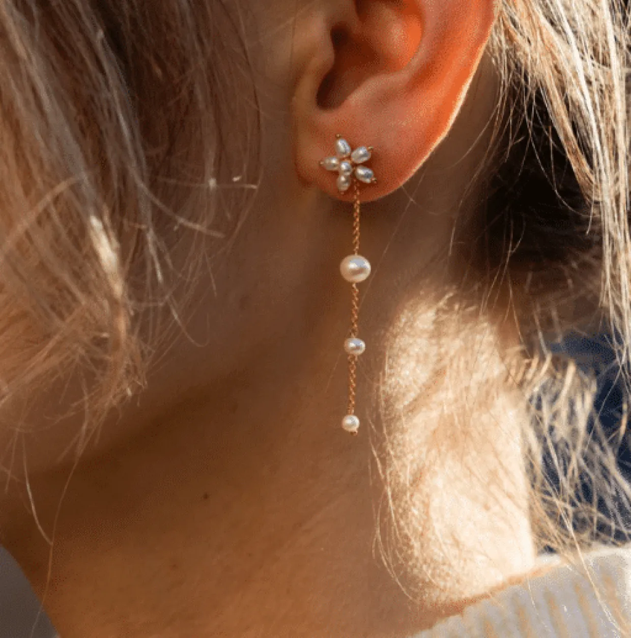 BYBIEHL ØRERINGE SØLV FORGYLDT PEARL SIGNATURE LONG - 4-040WP-GP