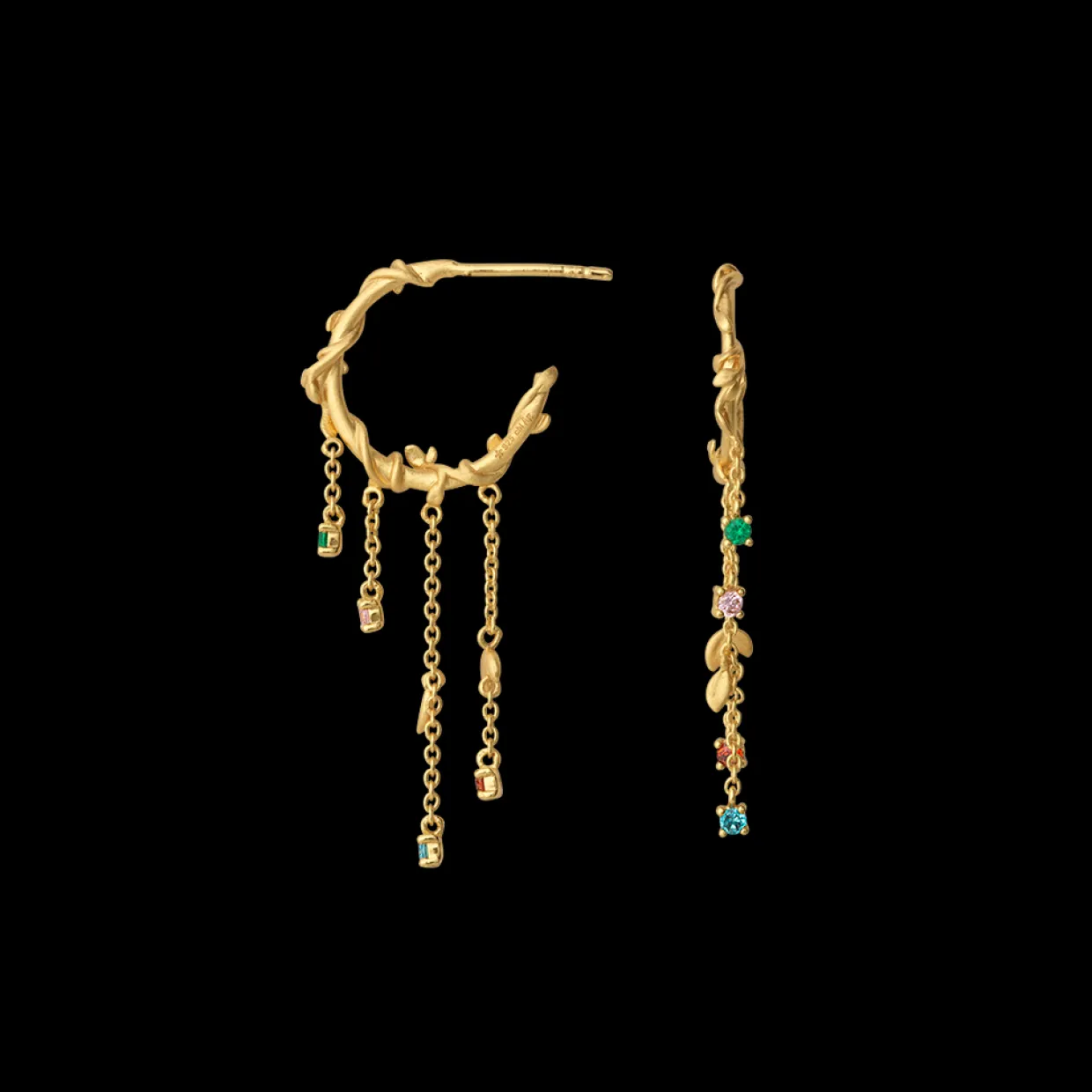 BYBIEHL ØRERINGE SØLV FORGYLDT JUNGLE IVY HOOPS MINI COLOR - 4-3112M-GP