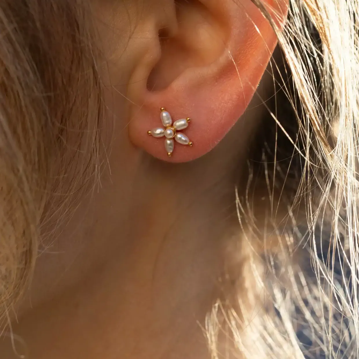 BYBIEHL ØRERINGE SØLV FORGYLDT PEARL SIGNATURE STIK - 4-038WP-GP