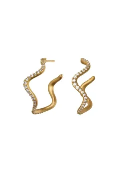 BYBIEHL ØRERINGE SØLV FORGYLDT WAVE MED ZIRKONIA - 4-3702A-GP