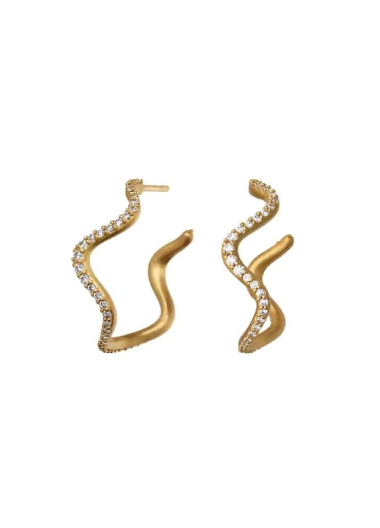 BYBIEHL ØRERINGE SØLV FORGYLDT WAVE MED ZIRKONIA - 4-3702A-GP