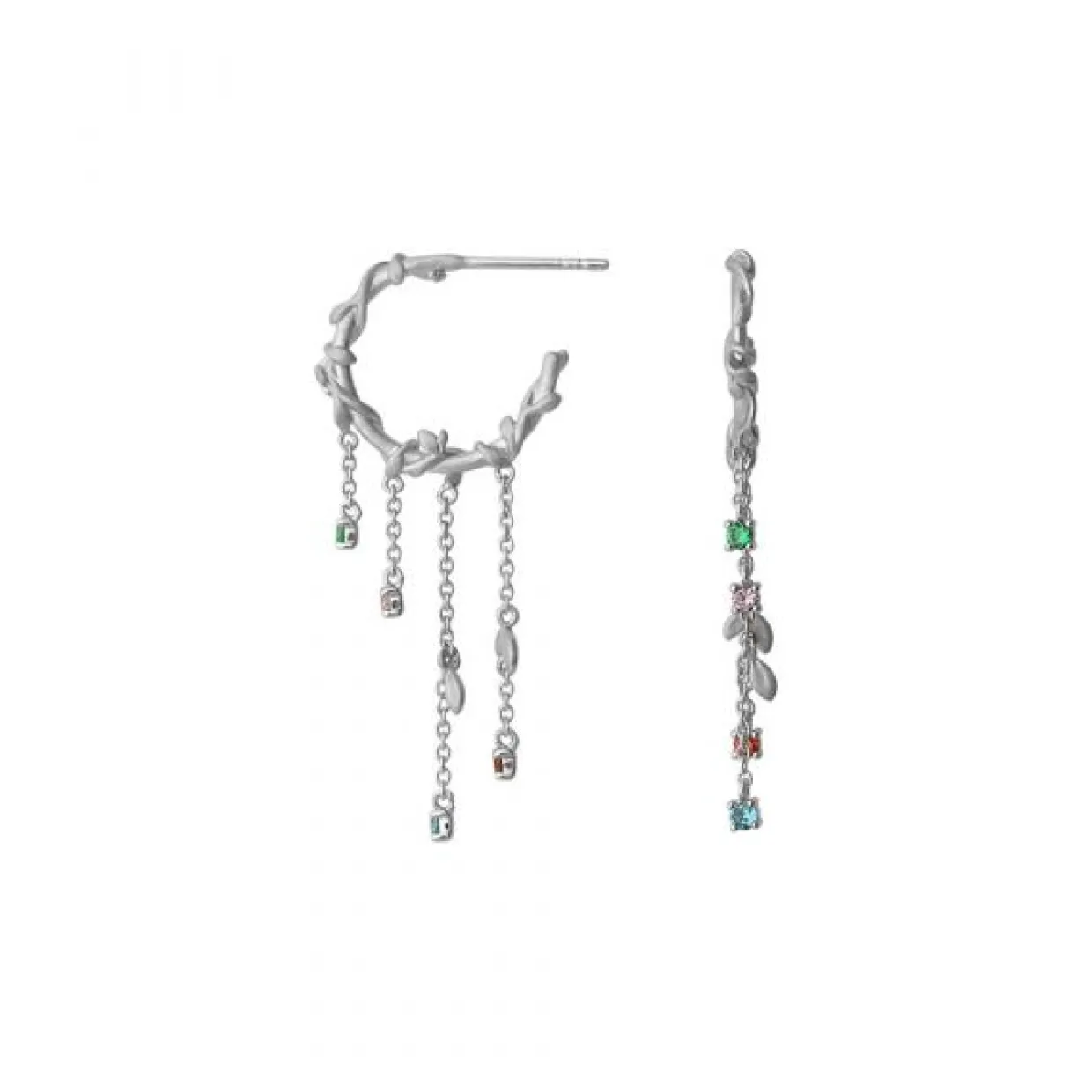 BYBIEHL ØRERINGE SØLV JUNGLE IVY COLOR MINI HOOPS - 4-3112M-R