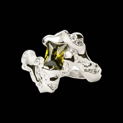 CAMILLE BRINCH BIG CONTRAST RING I SØLV MED GRØN STEN - BCOR