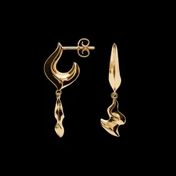 CAMILLE BRINCH LARGE FLASHING FLAMES ØRERINGE SØLV FORGYLDT - LFFLE-FG