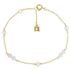 CARRÉ GEM CANDY ARMBÅND SØLV FORGYLDT MED PERLE OG ROSA KVARTS - FB 4316 BIRQ 16+1,5+1,5