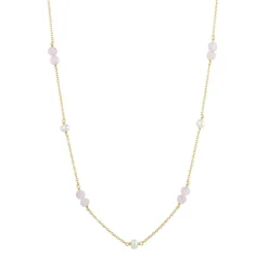 CARRÈ GEM CANDY SØLV FORGYLDT HALSKÆDE MED PERLE OG ROSA KVARTS - FC 4316 BIRQ 35+2,5+2,5