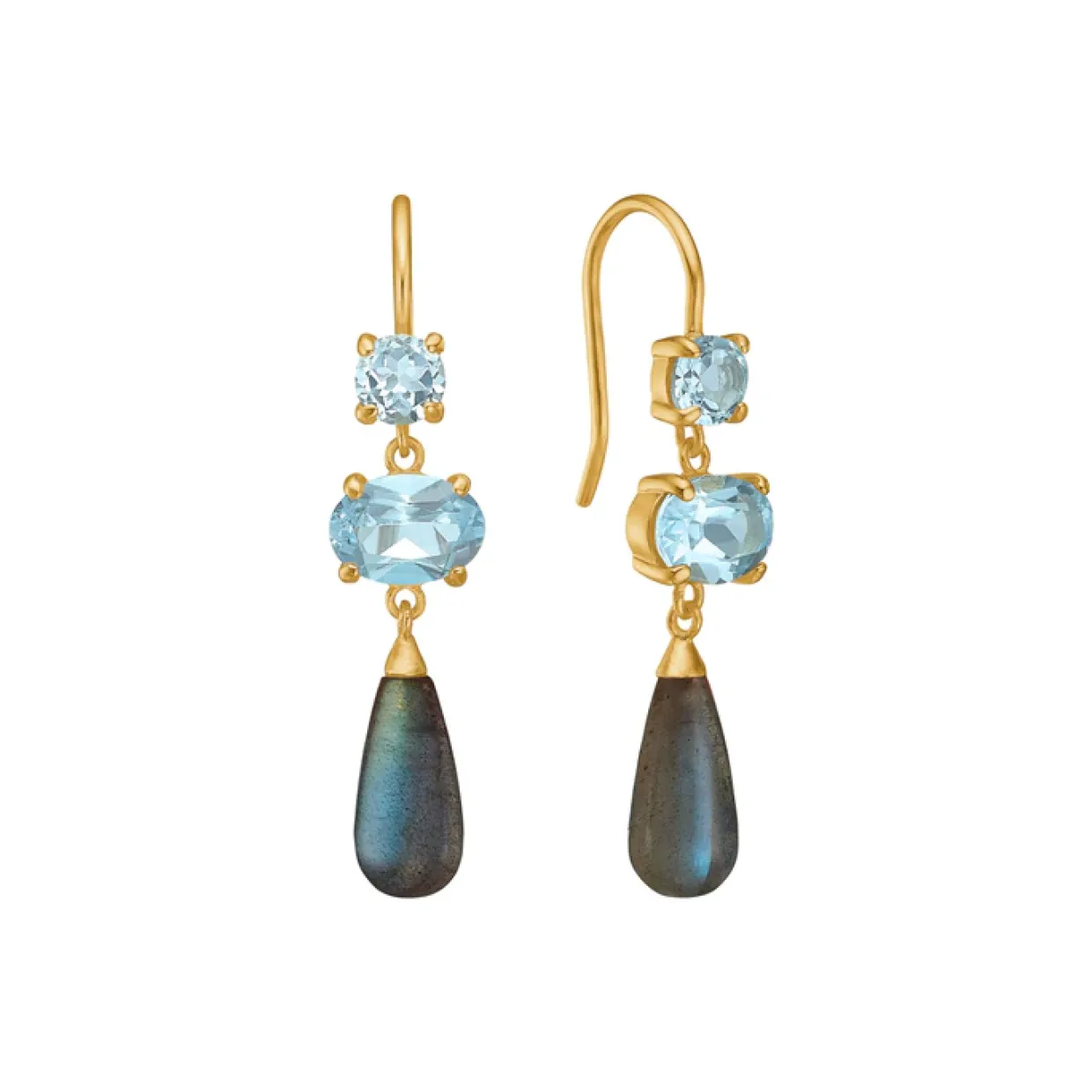 CARRÉ GEM STONE ØRERINGE SØLV FORGYLDT TOPAZ OG LABRADORIT - FH 4375 BT-LB