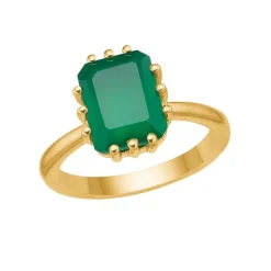 CARRÈ MIDNIGHT RING SØLV FORGYLDT MED GRØN AGAT - FR 4488 GR