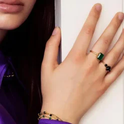 CARRÈ MIDNIGHT RING SØLV FORGYLDT MED GRØN AGAT - FR 4488 GR