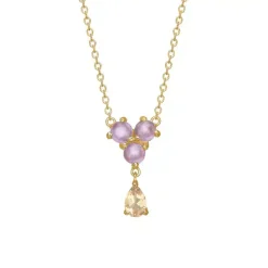 CARRÉ OLALLA SØLV FORGYLDT HALSKÆDE MED AMETHYST OG KVARTS - FC 4438 AMCHQ 38+2,5+2,5CM