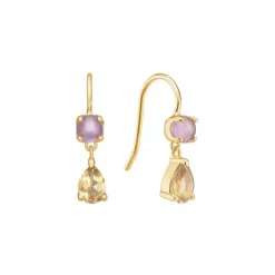 CARRÉ OLALLA SØLV FORGYLDT ØRERINGE MED AMETYST OG CHAMPAGNE KVARTS - FH 4448 AMCHQ