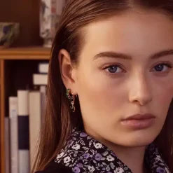 CARRÈ ØRERING SØLV FORGYLDT CREOL MED GRØN AGAT - FH 4373 GR 1,5CM 1PC