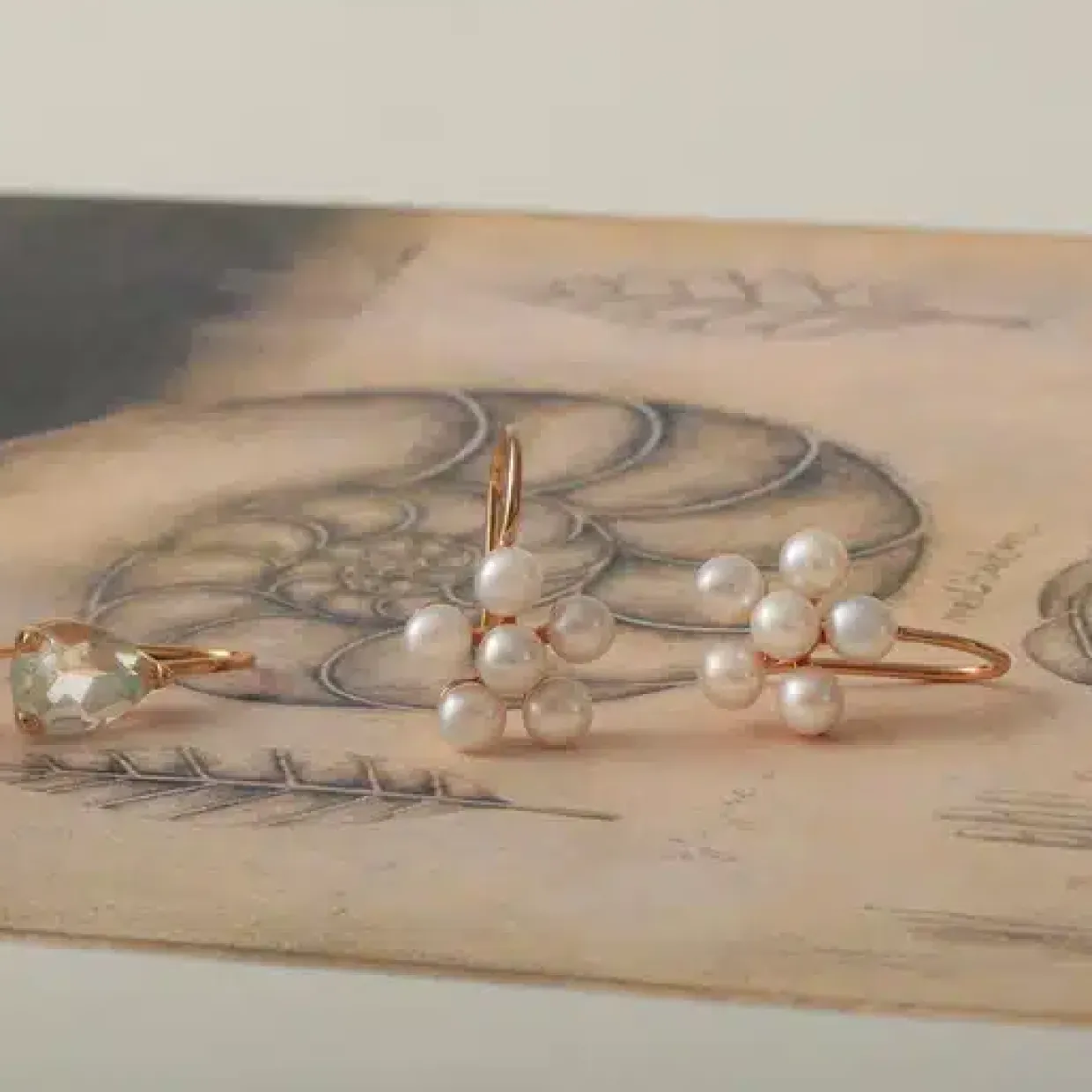 CARRÉ ØRERINGE SØLV FORGYLDT MED PERLE - FH 4471 BI