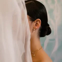 CARRÉ ØRERINGE SØLV FORGYLDT MED PERLE OG PRASIOLIT - FS 4467 BI-PRS