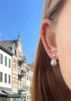 CARRÉ ØRERINGE SØLV FORGYLDT MED PERLE - FS 4463 BI-BI