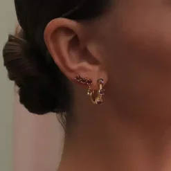 CARRÉ ØRERINGE SØLV FORGYLDT MED AMETYST OG CHAMPANGE KVARTS - FS 4449 AMCHQ