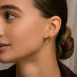 CARRÉ ØRERINGE SØLV FORGYLDT MED AMETYST OG CHAMPANGE KVARTS - FS 4449 AMCHQ