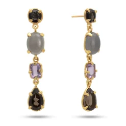 CARRE SØLV FORGYLDT ØRERINGE RØG QUARTS - FS 4116 STGMAMST