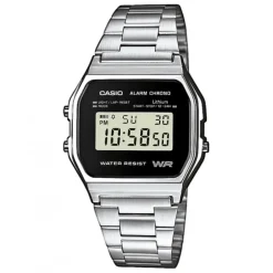 CASIO UR RETRO STÅL SORT SKIVE MED LÆNKE
