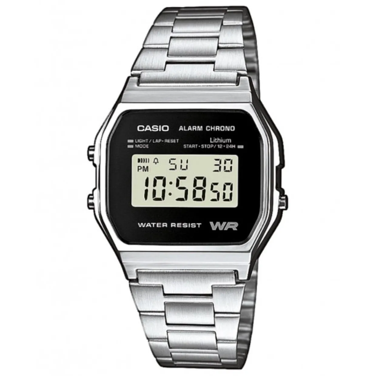 CASIO UR RETRO STÅL SORT SKIVE MED LÆNKE