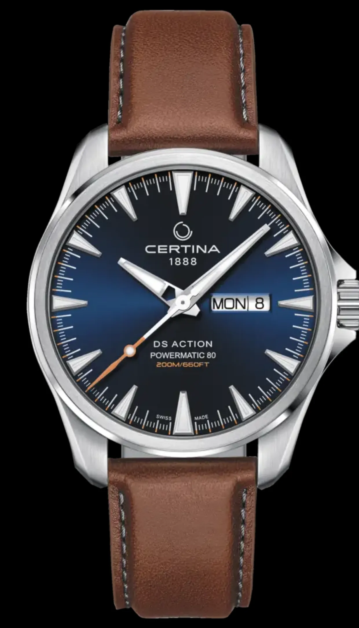 CERTINA DS ACTION POWERMATIC 80 BLÅ SKIVE BRUN LÆDERREM - C0324301604100