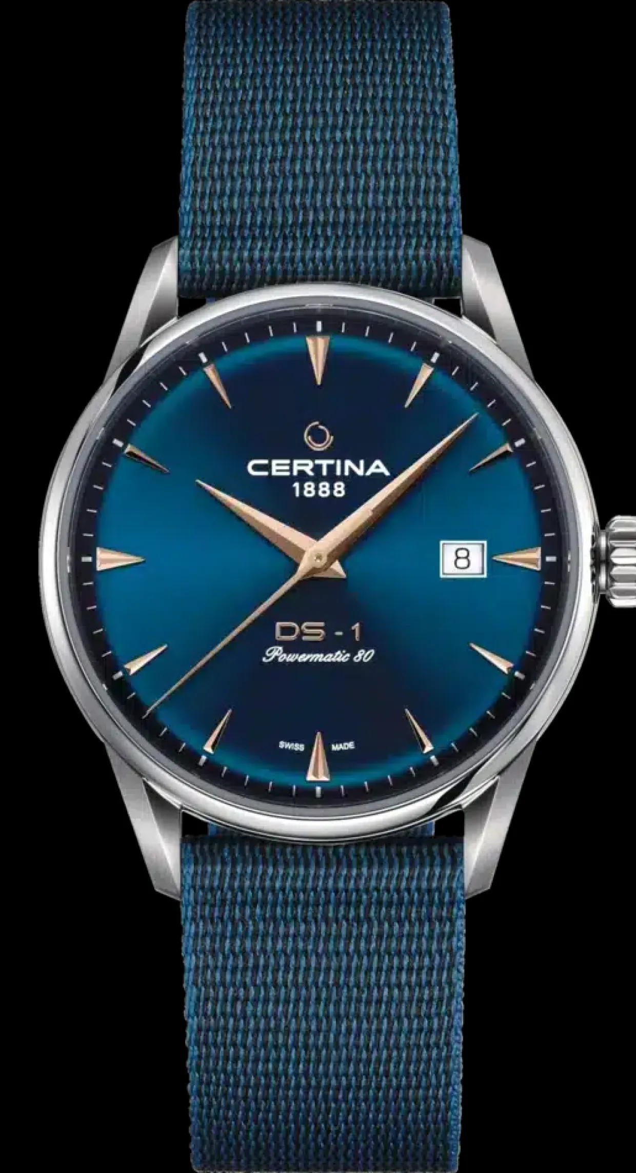CERTINA DS1 STÅL LÆNKE OG NATROREM MED BLÅ SKIVE - C0298071104102