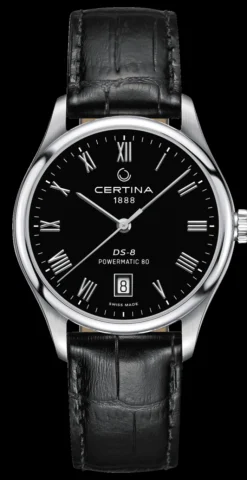 CERTINA UR HERRE POWERMATIC 80 STÅL MED SORT LÆDERREM C0334071605300